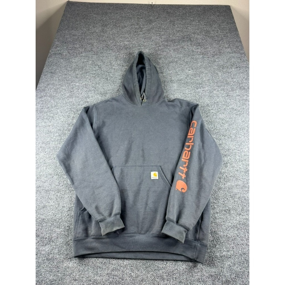 Carhartt Hoodie Mens M Gray Loose Fit Sweatshirt Pullover Workwear K288 BLS